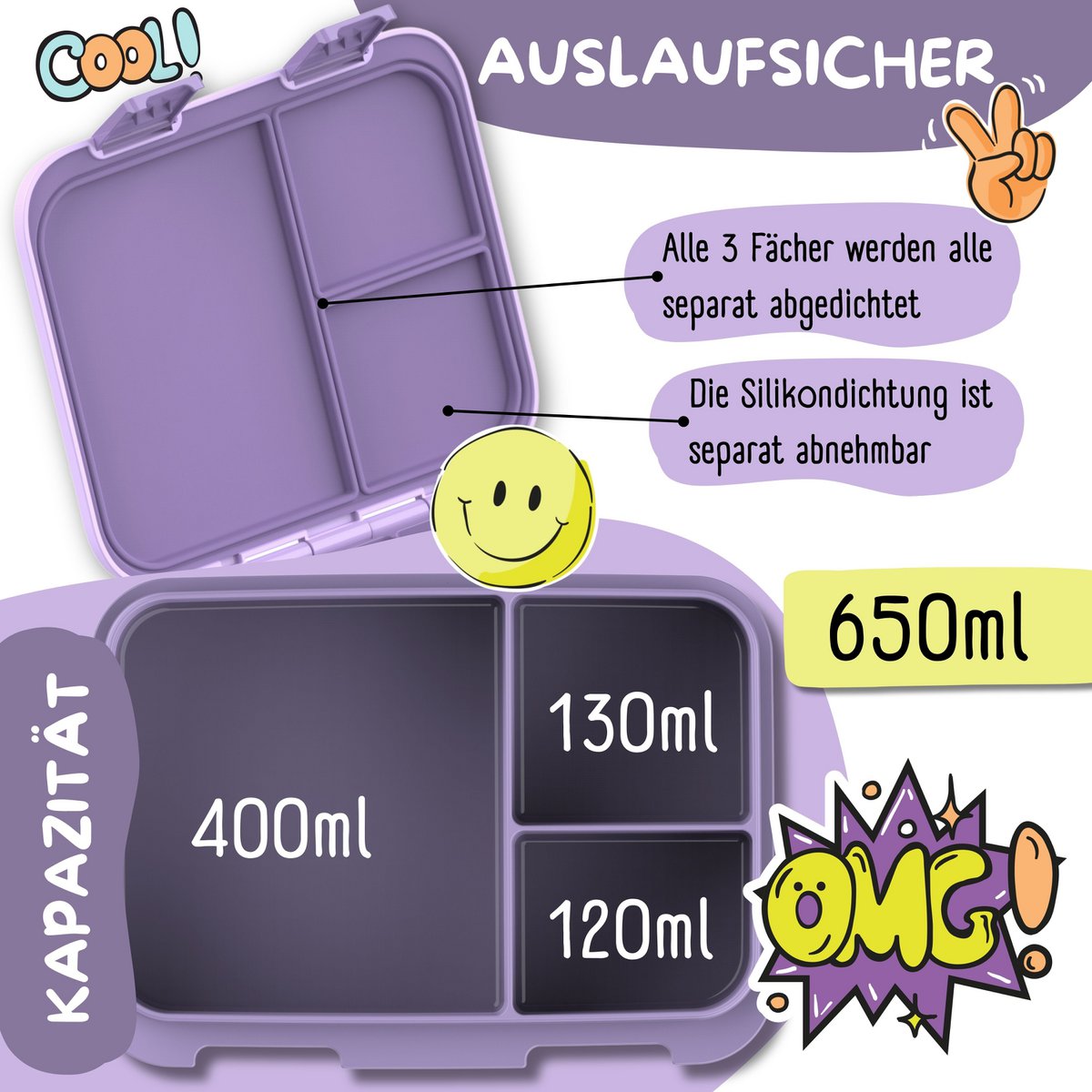Lunchbox, lek -proof - zeemeermin lila Joy&Bloom