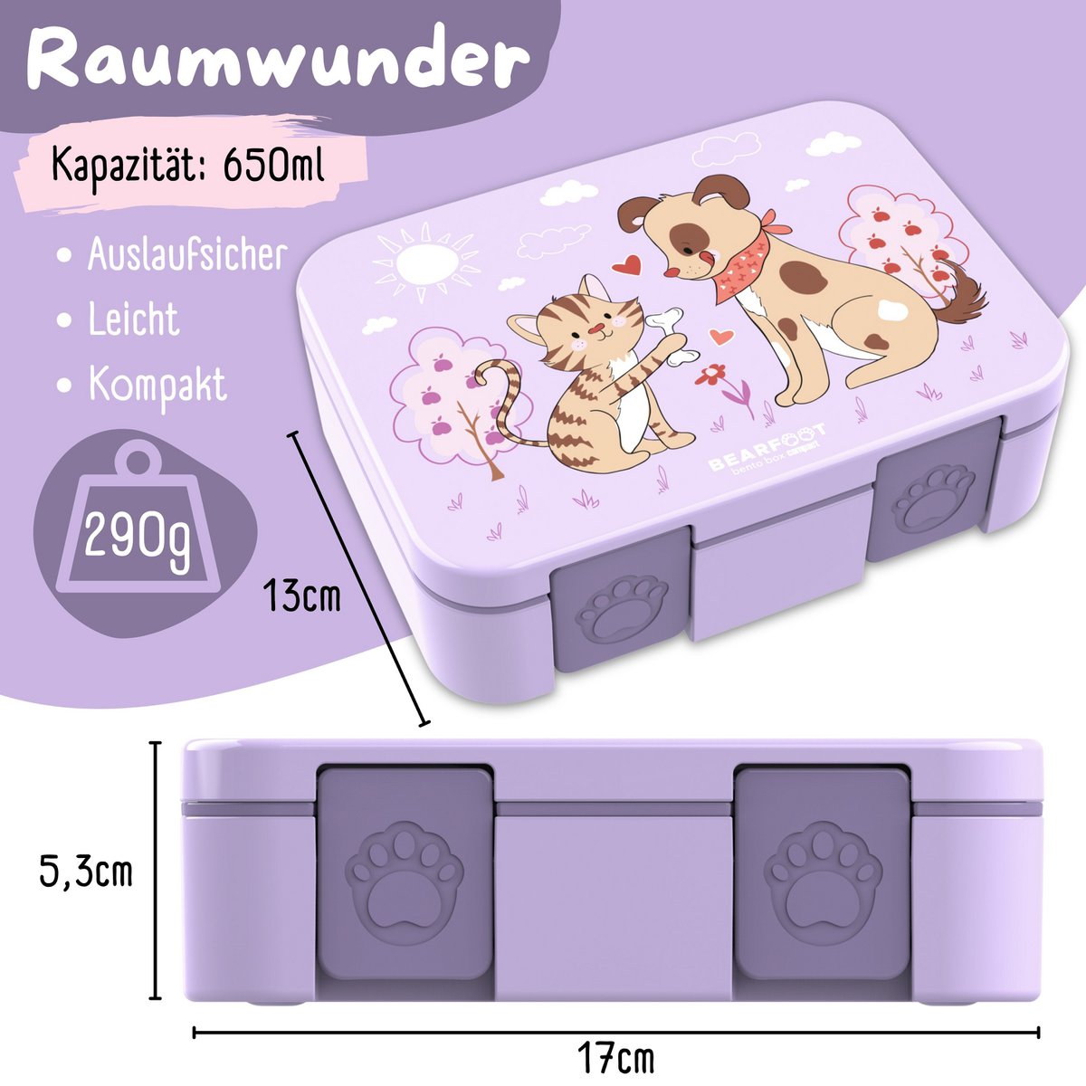 Lunchbox, lek -proof - Dog & Cat Purple
