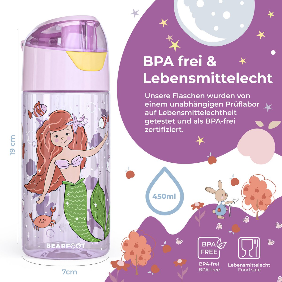 Kinderwaterfles, lichtgewicht waterfles - zeemeermin Joy&Bloom