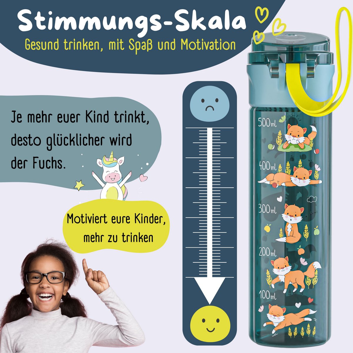 Kinderdrinkfles, 500 ml, licht - tractorblauw Joy&Bloom