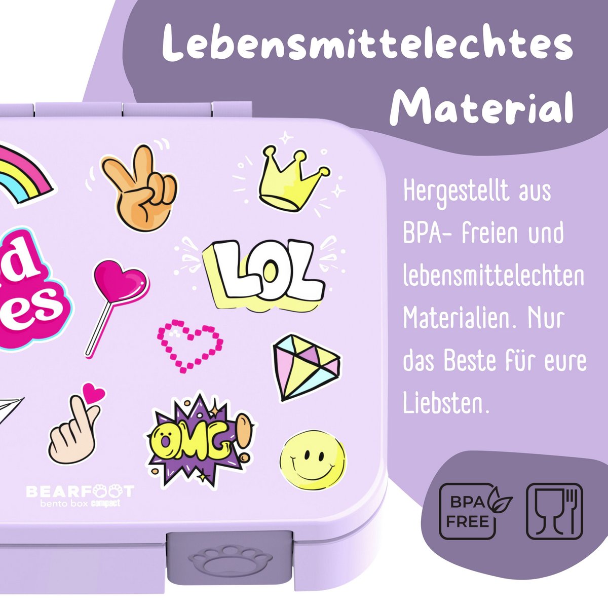 Lunchbox met compartimenten, licht en lek - sticker paars Joy&Bloom