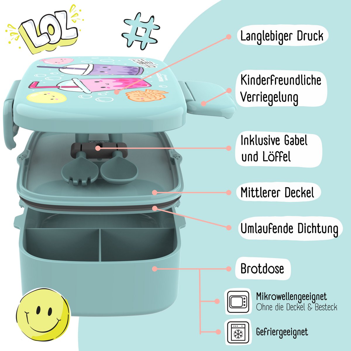 Kinderlunchbox met vakken, lekvrij - BubbleTea, mint Joy&Bloom