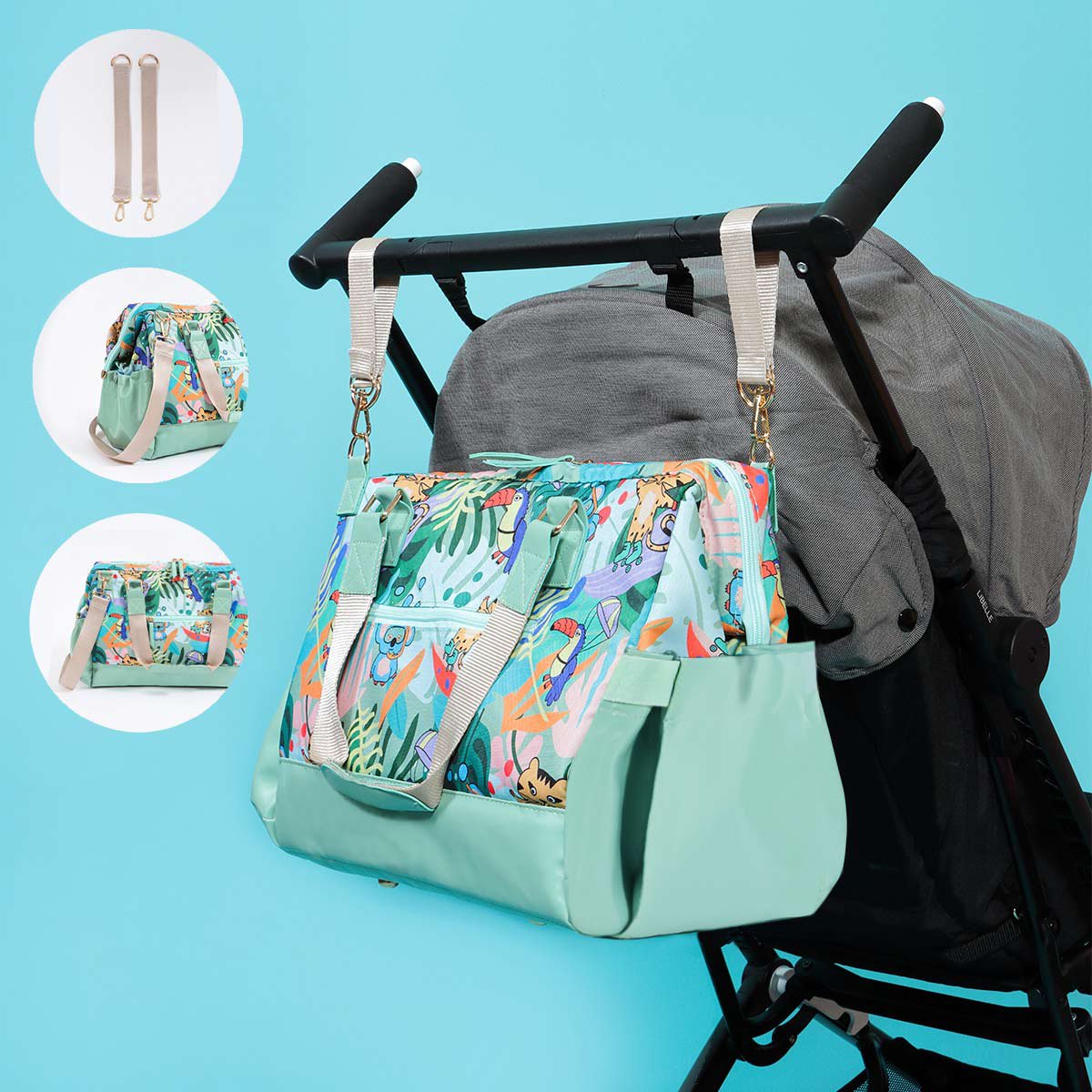 Milk&Moo waterdichte luier multifunctionele babyreisluiertas Jungle Friends Joy&Bloom