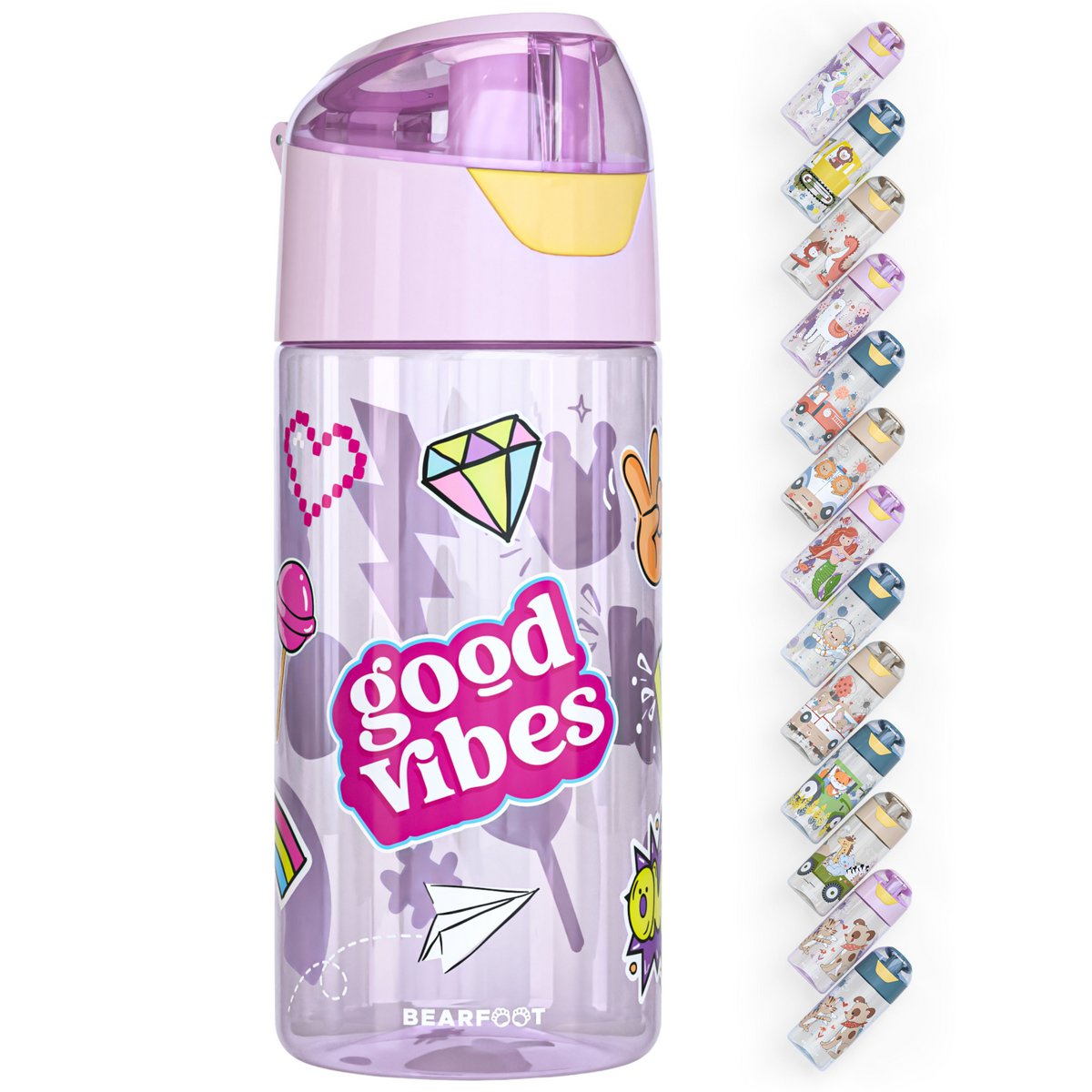 Drinkfles kinderen, lichte waterfles - sticker paars Joy&Bloom