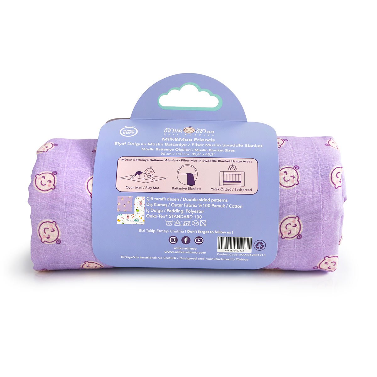 Milk&Moo Mousseline Deken Met vezels gevuld Milk&Moo Friends Joy&Bloom