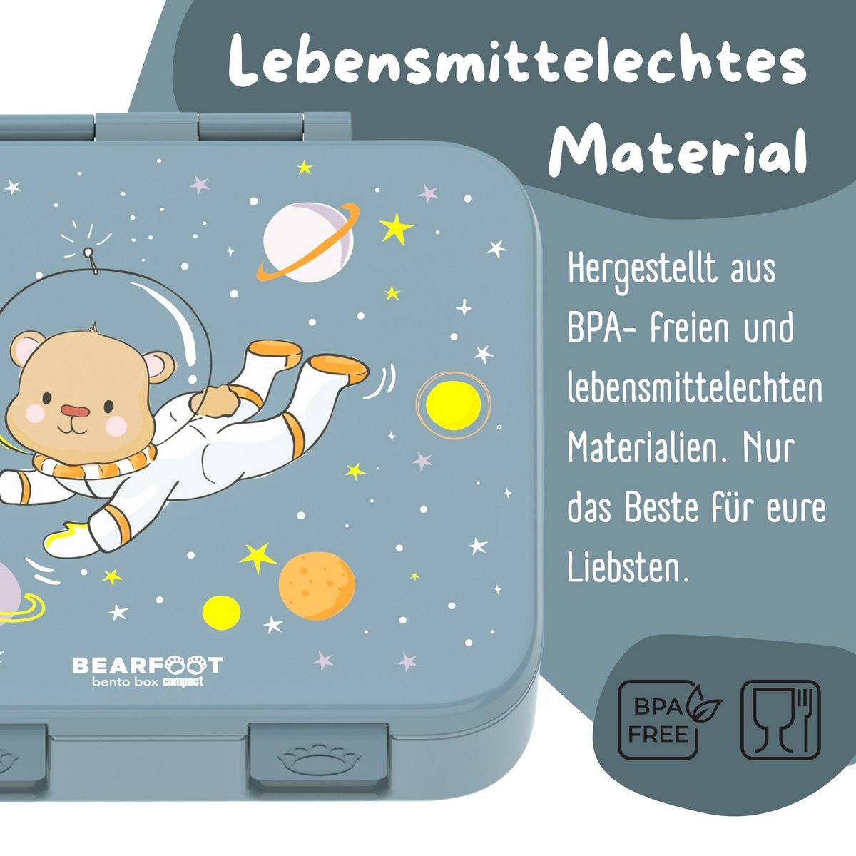 Lunchbox kan met compartimenten, licht en lek - berenblauw Joy&Bloom