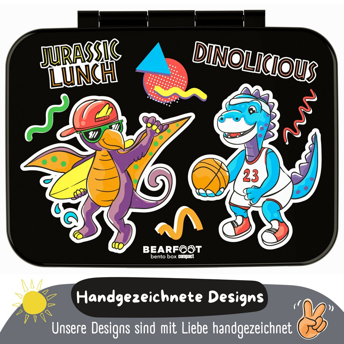 Lunchbox met compartimenten, licht en lek -proof - dinosaal zwart Joy&Bloom