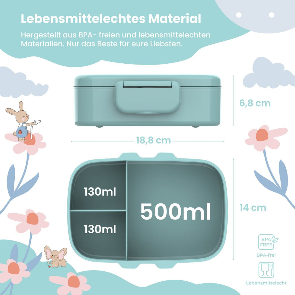 Kinderlunchbox met vakken, licht en lekvrij - mint Joy&Bloom