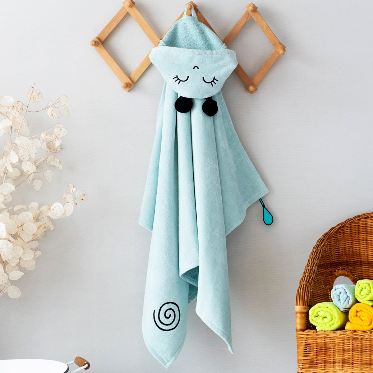 Milk&Moo Sangaloz fluwelen babyhanddoek met capuchon, 100% katoen, zacht, absorberend, 0-2 jaar, 70x120 cm Joy&Bloom