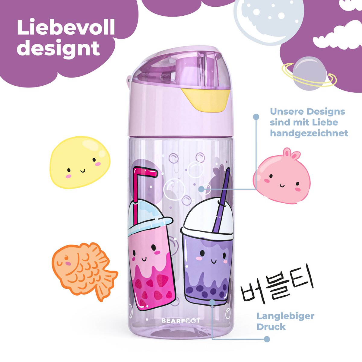 Kinderwaterfles, lichtgewicht waterfles - bubble tea Joy&Bloom