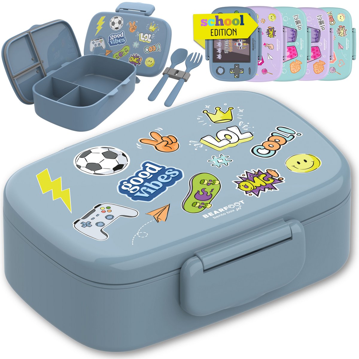 Kinderlunchbox met vakken, lekvrij - sticker, blauw Joy&Bloom