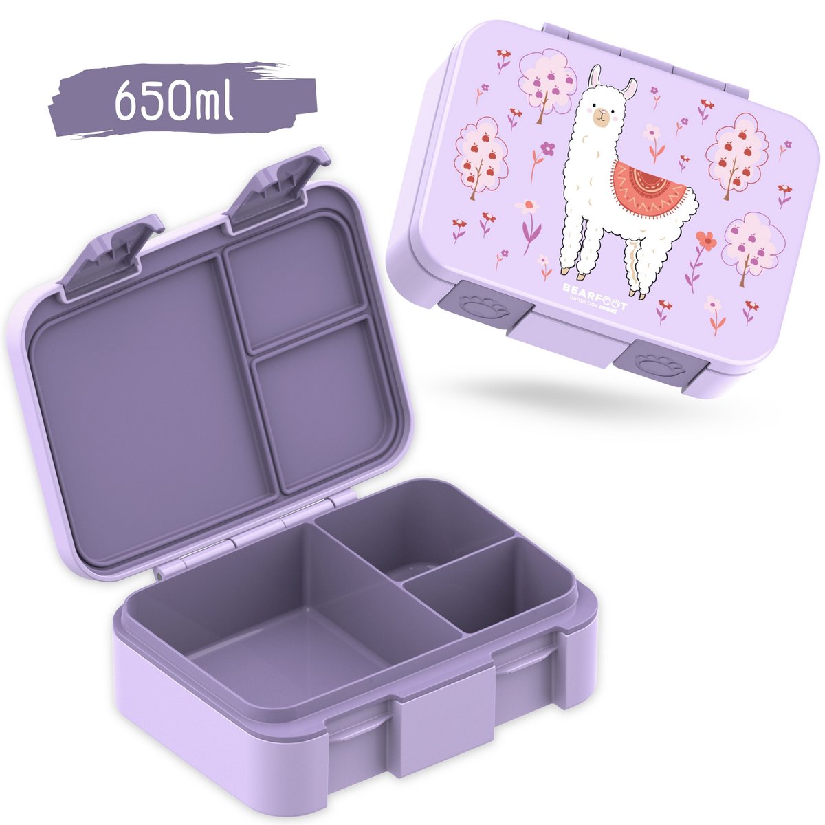 Lunchbox met onderwerpen, licht en lek -proof - lama alpaca lila