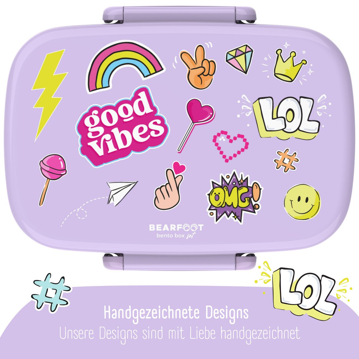 Kinderlunchbox met vakken, lekvrij - sticker, paars Joy&Bloom