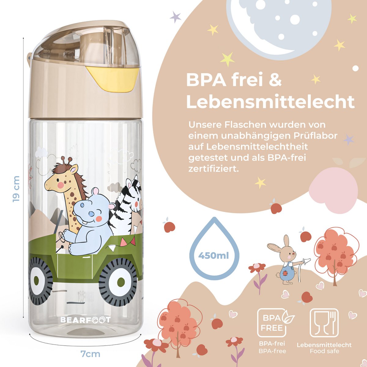 Kinder lichtgewicht waterfles - Safari bruin Joy&Bloom
