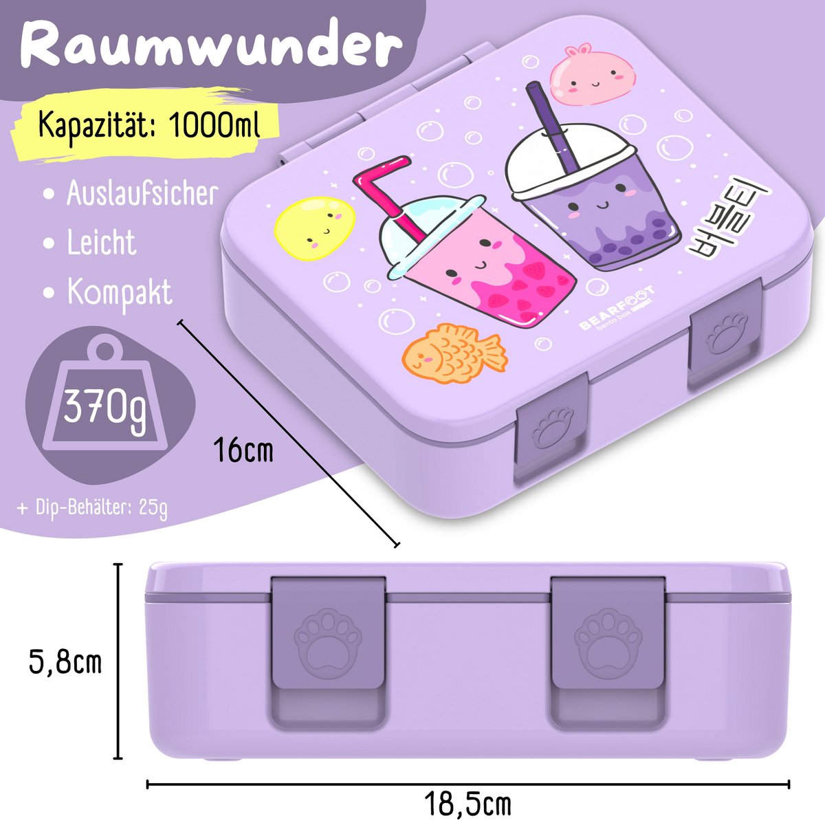 Lunchbox, licht en lekbestendig bubbletea paars
