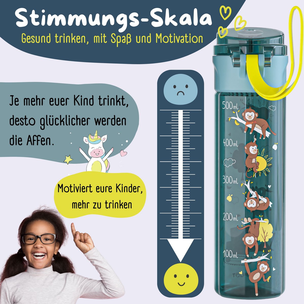 Kinderdrinkfles, 500ml, licht - graafmachine blauw Joy&Bloom