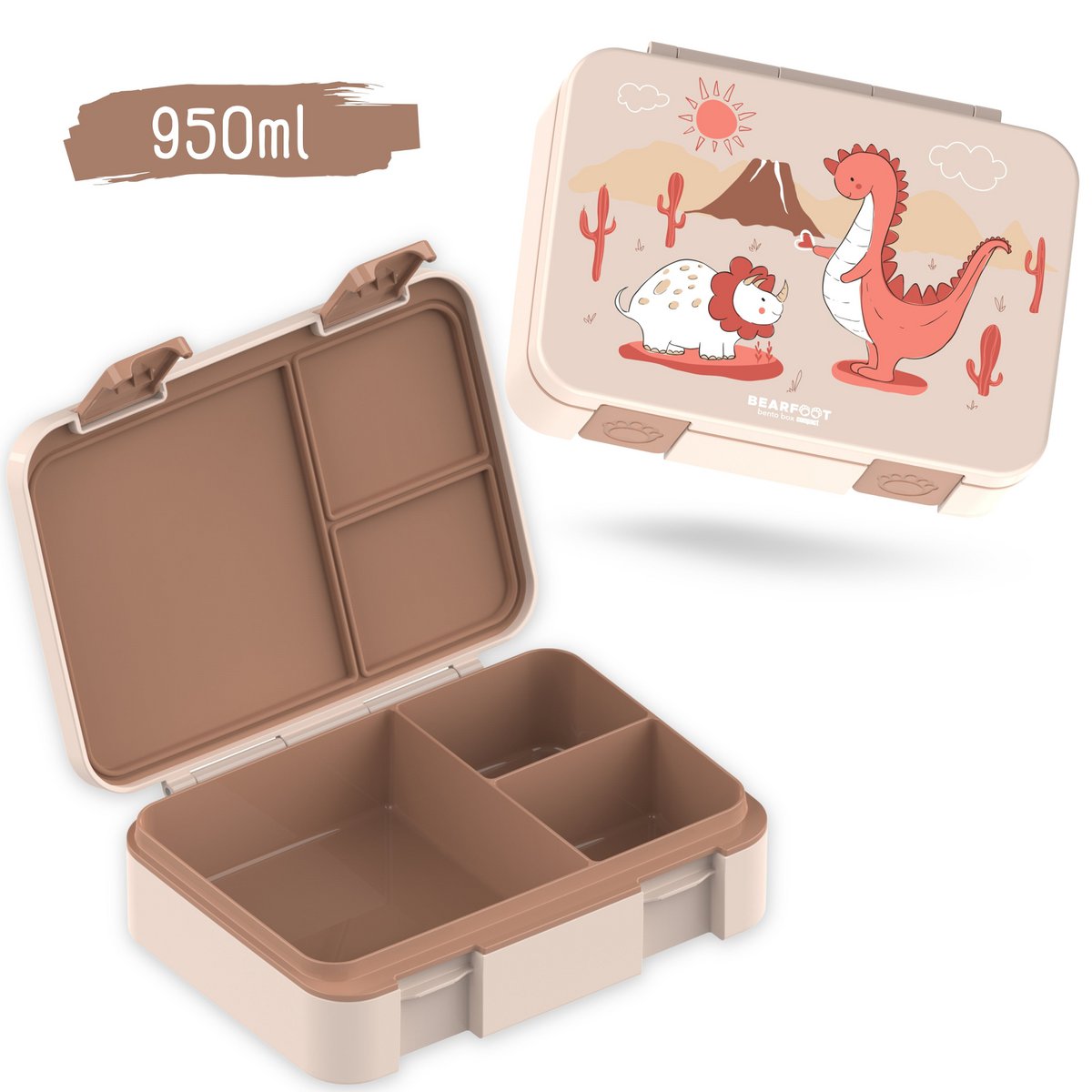 Lunchbox met compartimenten, licht en lek - proof - dino bruin