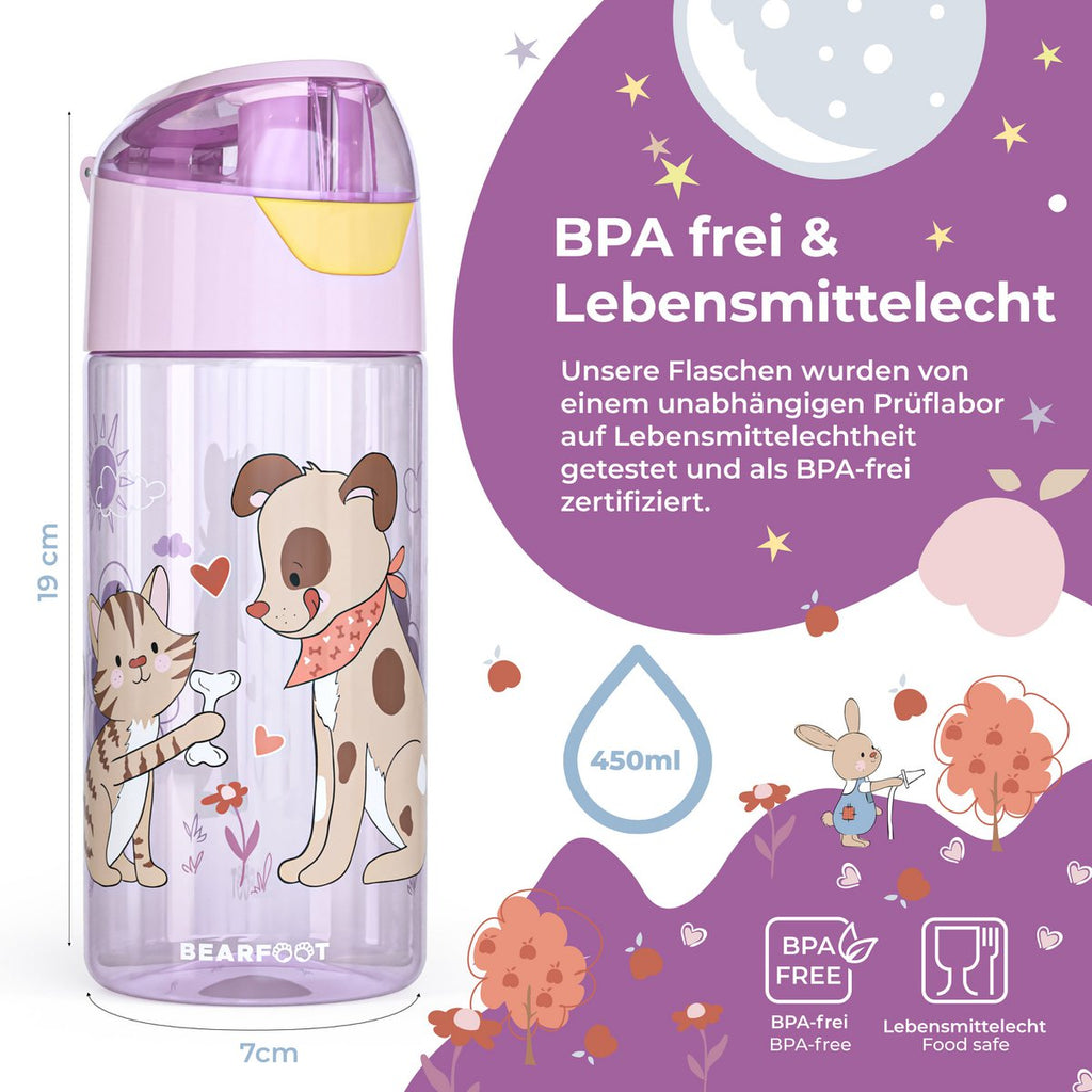 Drinkfles kinder lichtgewicht waterfles - hond & kat roze Joy&Bloom