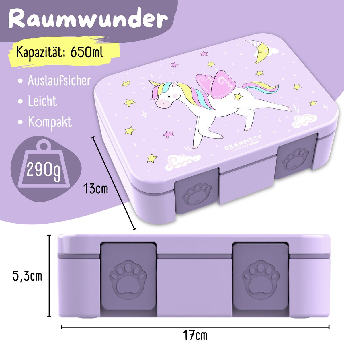 Lunchbox met compartimenten, licht en lek -proof - eenhoorn paars Joy&Bloom