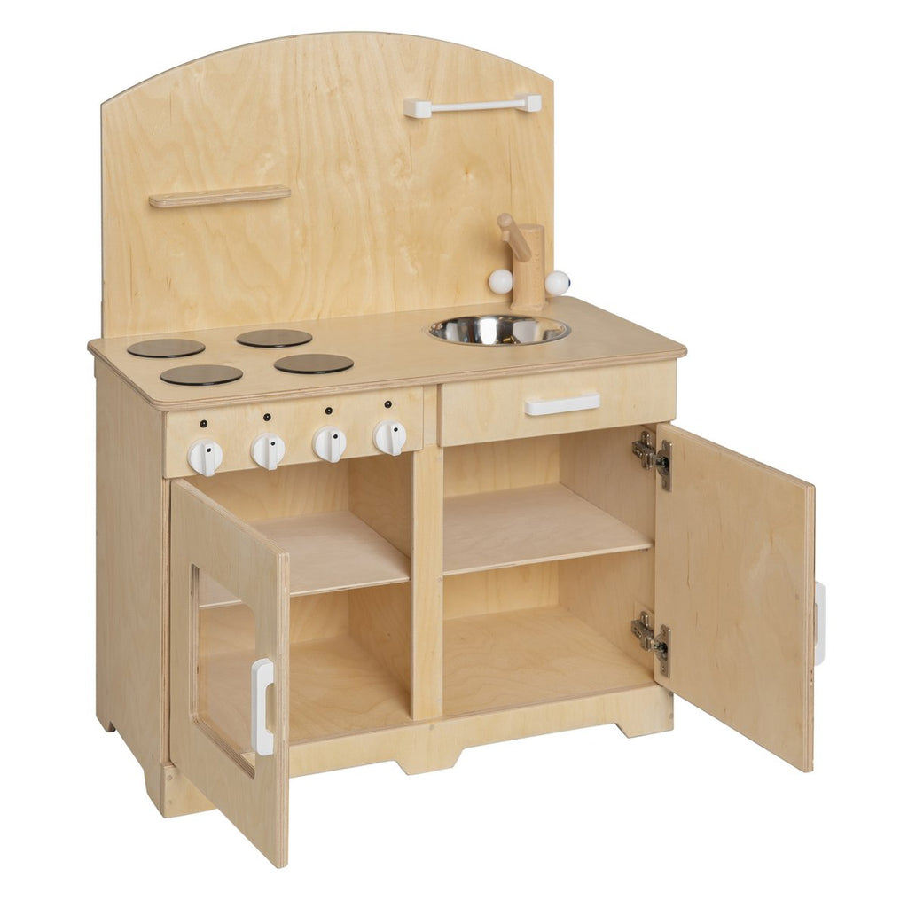 Van Dijk Toys houten speelgoed keuken / keukentje Peuters - Naturel met wit (Kinderopvang kwaliteit) Joy&Bloom
