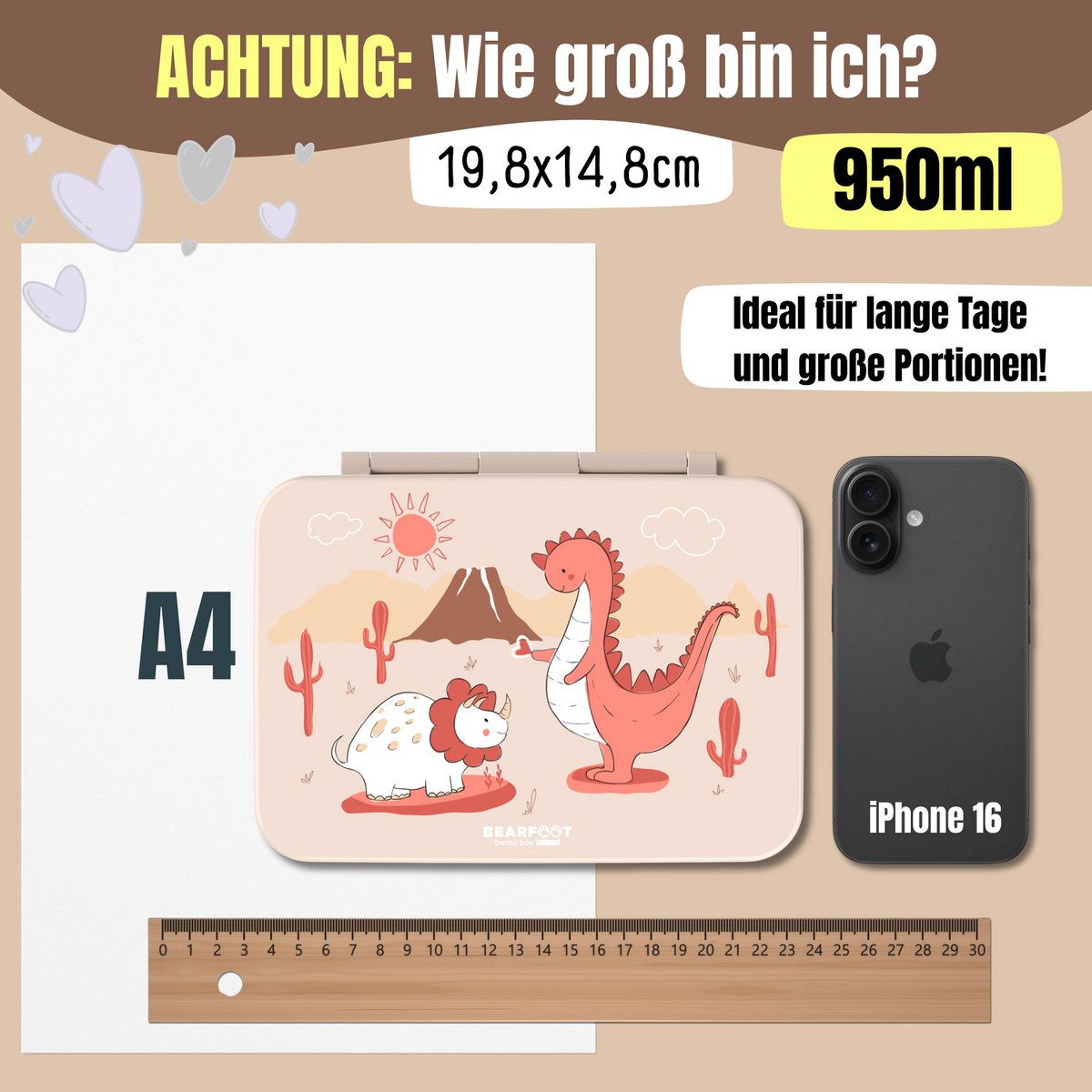 Lunchbox met compartimenten, licht en lek - proof - dino bruin Joy&Bloom