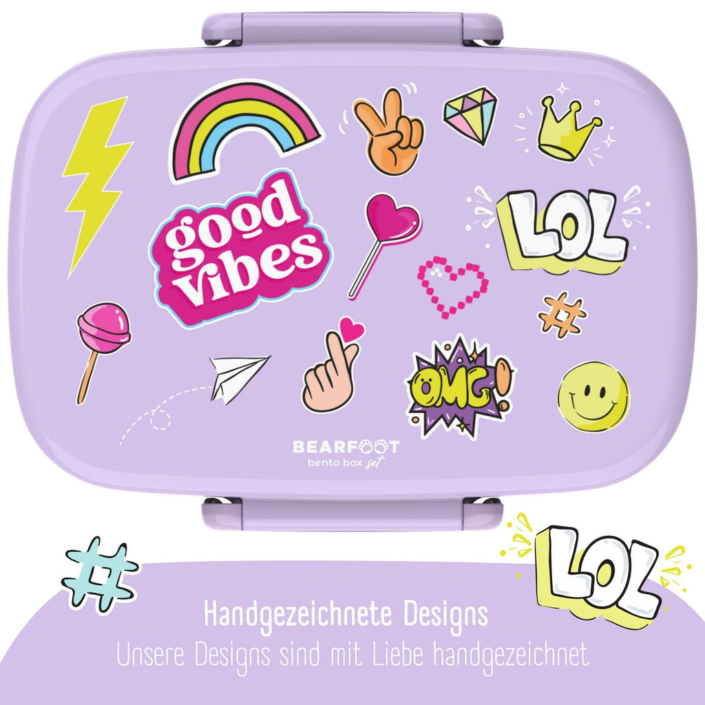 Kinderlunchbox met vakken, lekvrij - sticker, paars Joy&Bloom