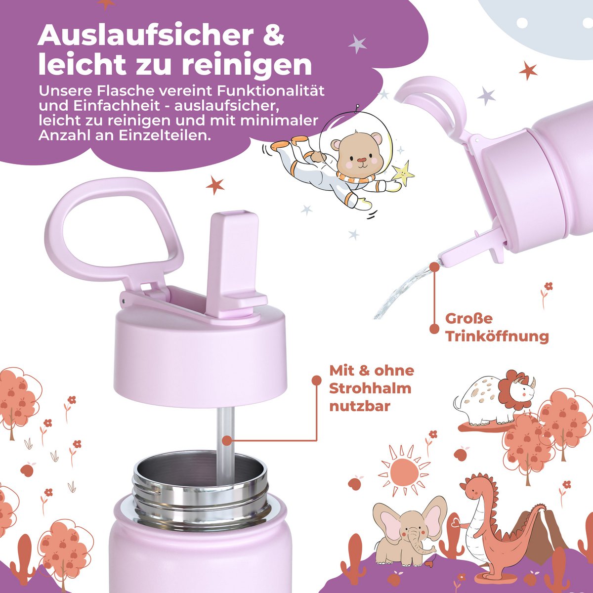 Thermo kinderdrinkfles RVS - lama Alpaca paars Joy&Bloom