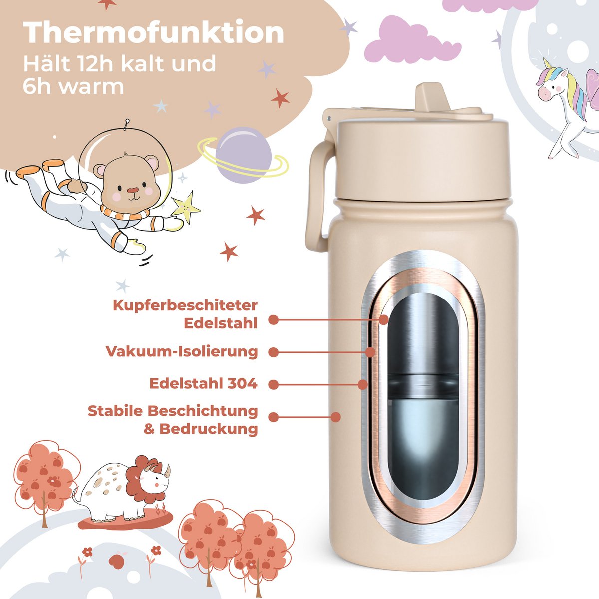 Thermo kinderdrinkfles RVS - politie bruin Joy&Bloom