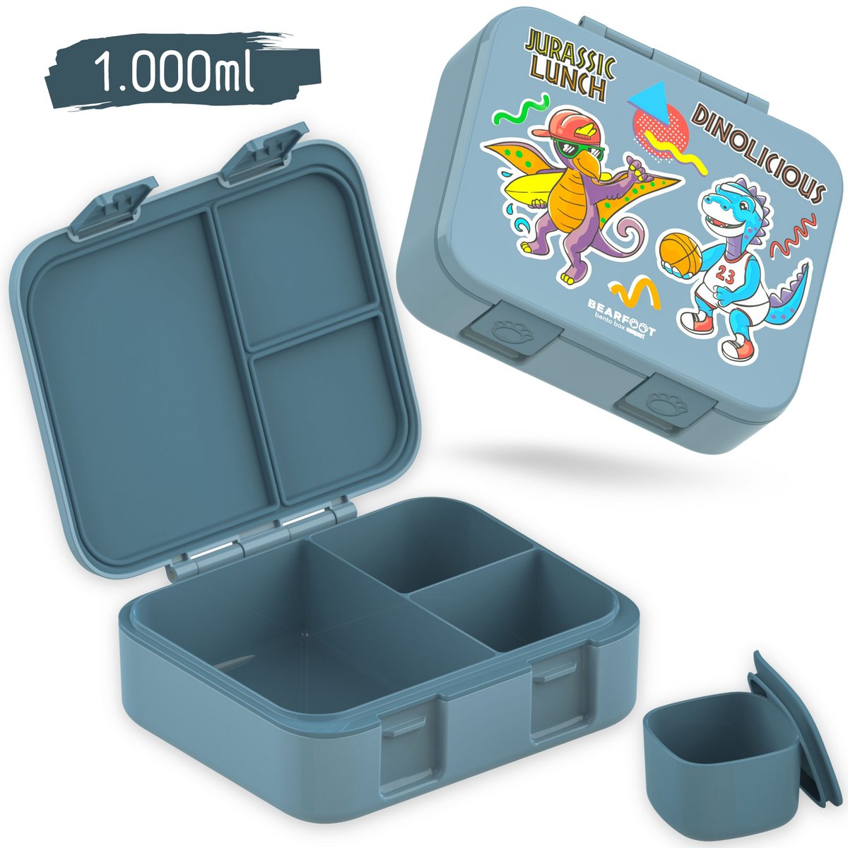 Lunchbox met onderwerpen, licht en lek - proof - dinosaurussen blauw Joy&Bloom