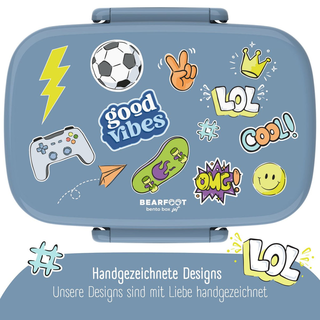 Kinderlunchbox met vakken, lekvrij - sticker, blauw Joy&Bloom