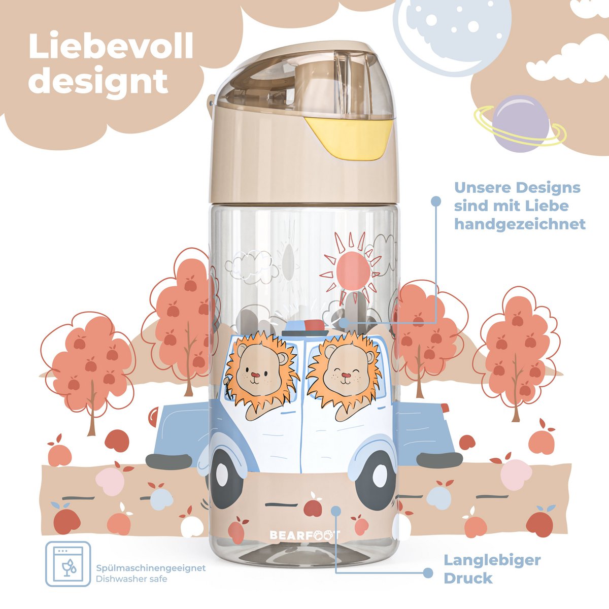 Kinderwaterfles, lichtgewicht waterfles - politieleeuwen Joy&Bloom