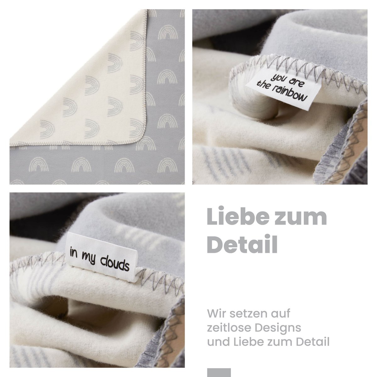 Babydeken biologisch katoen, Made in Germany, regenboog - grijs Joy&Bloom