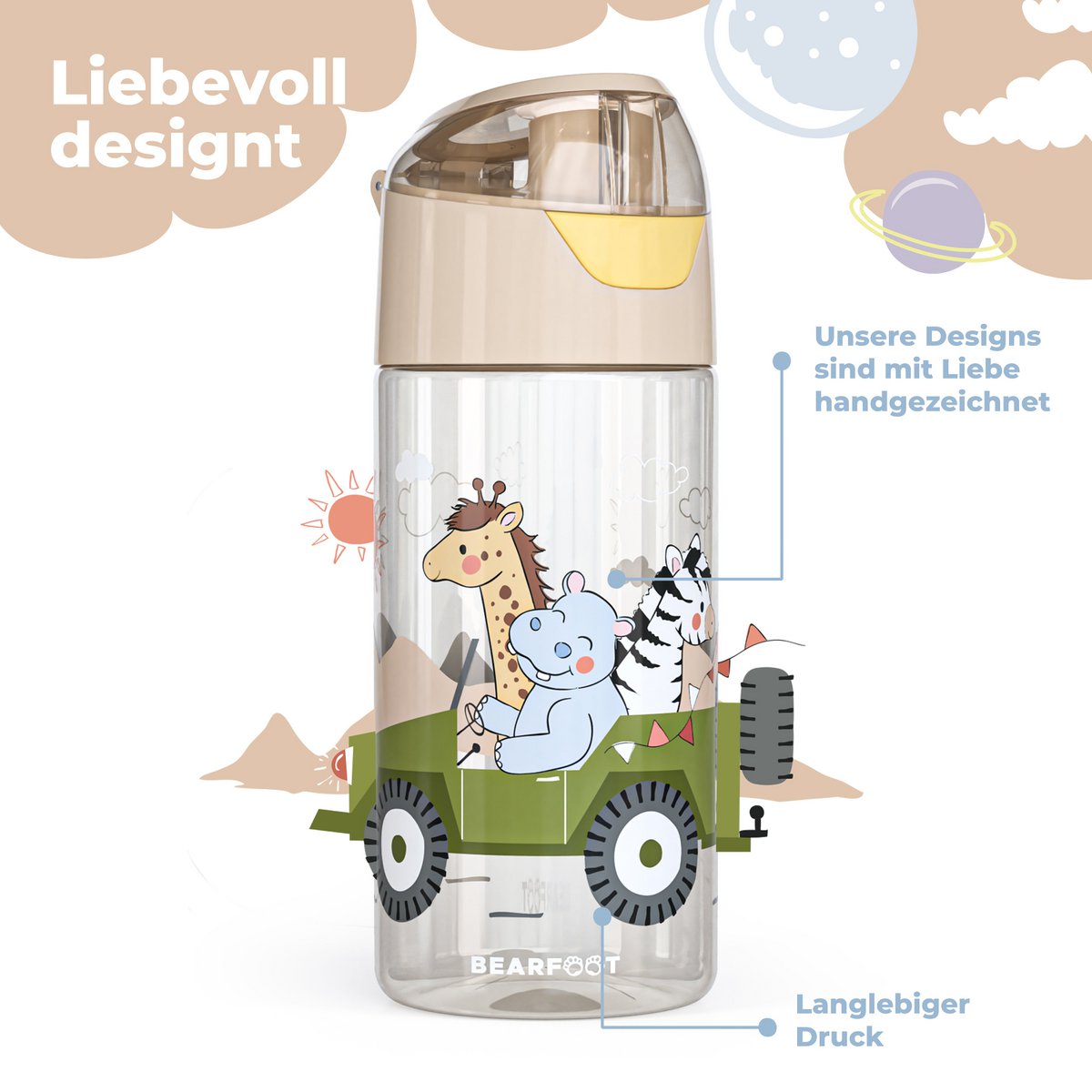 Kinder lichtgewicht waterfles - Safari bruin Joy&Bloom