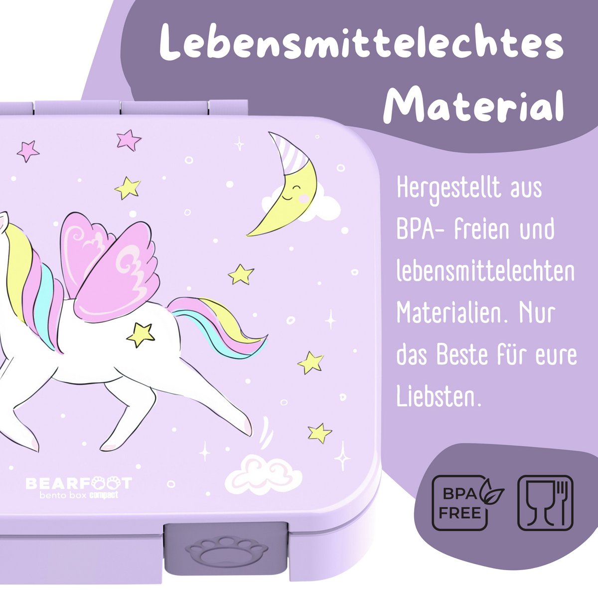 Lunchbox met compartimenten, licht en lek -proof - eenhoorn paars Joy&Bloom