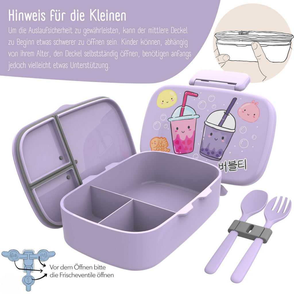 Kinderlunchbox met vakken, lekvrij - BubbleTea, paars Joy&Bloom