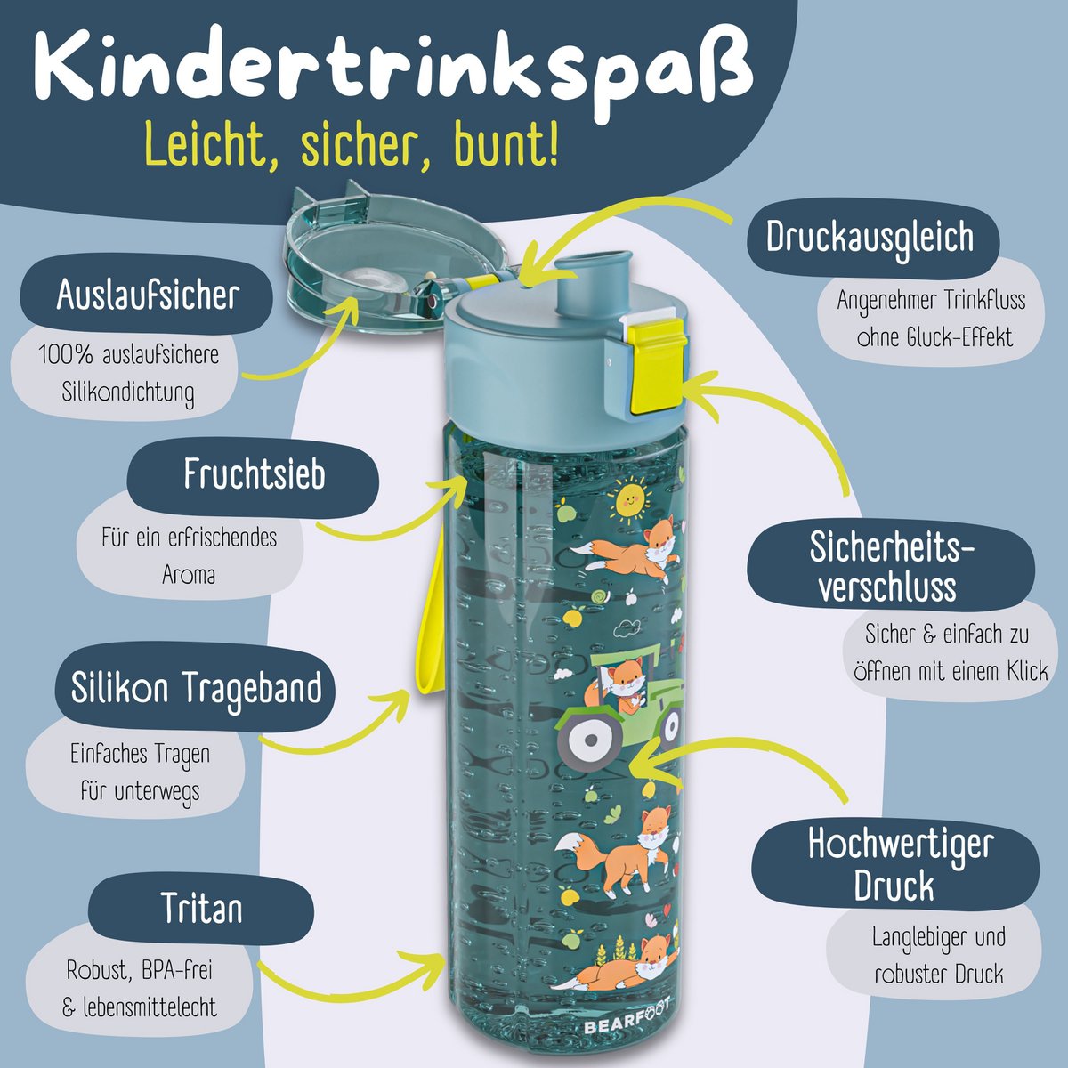 Kinderdrinkfles, 500 ml, licht - tractorblauw Joy&Bloom