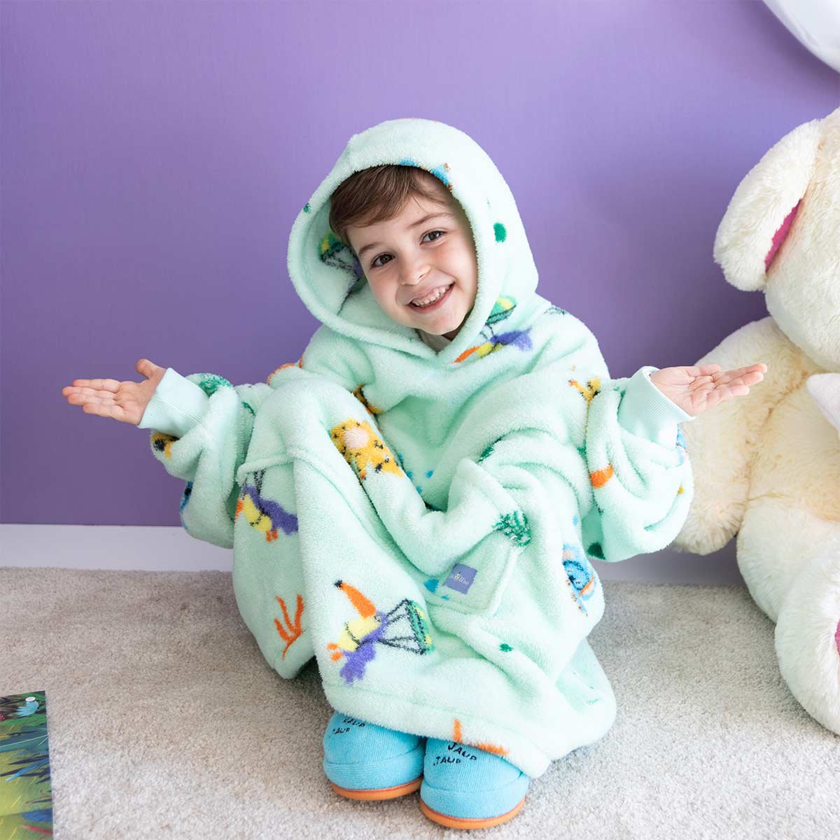 Milk Moo Little Jungle draagbare deken met capuchon kinderen jongens meisjes groen Joy&Bloom