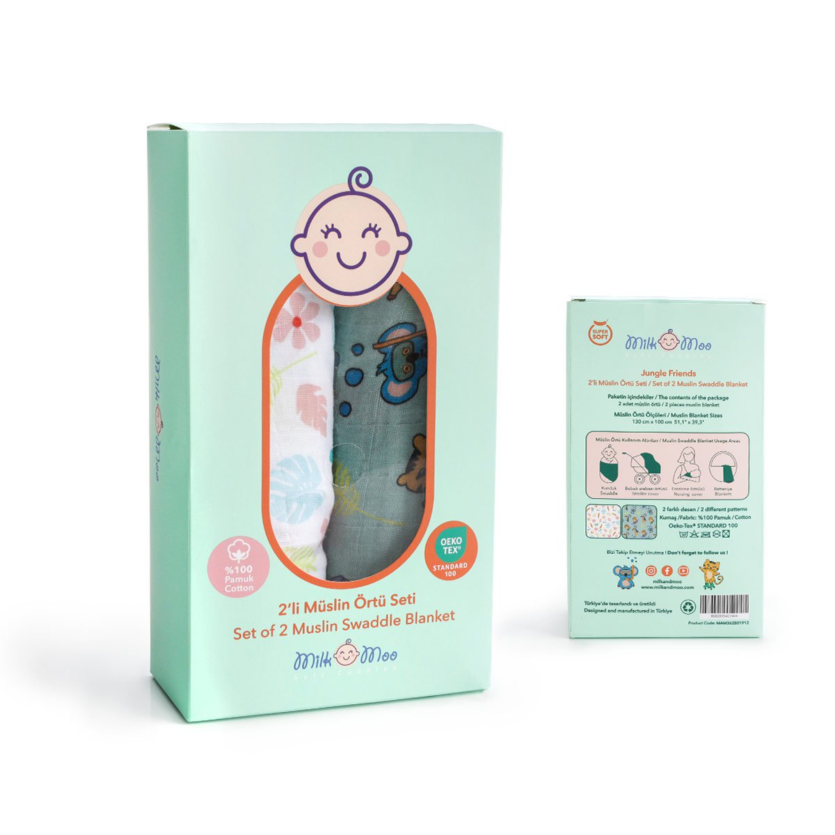 Milk&Moo Mousseline Deken Set van 2 Jungle Friends Joy&Bloom