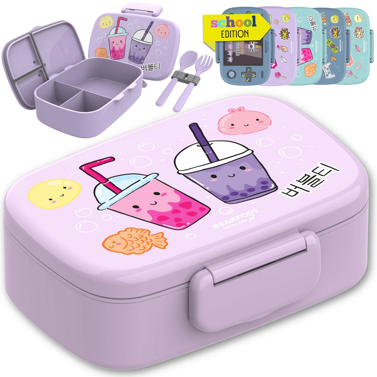 Kinderlunchbox met vakken, lekvrij - BubbleTea, paars Joy&Bloom