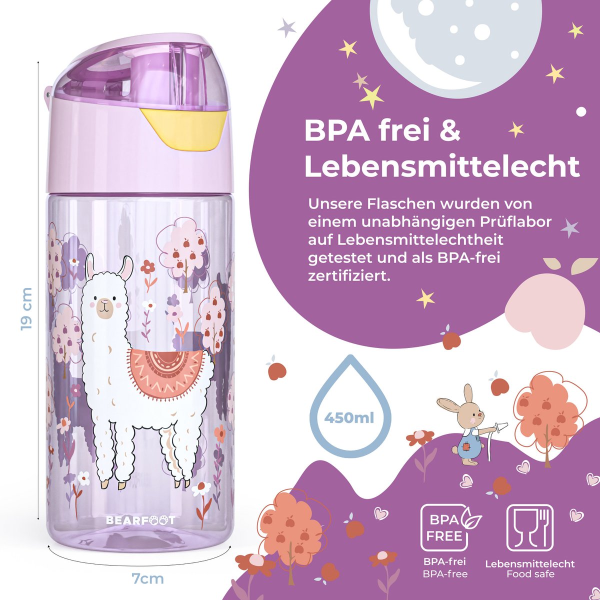 Kinderwaterfles, lichtgewicht waterfles - lama Joy&Bloom