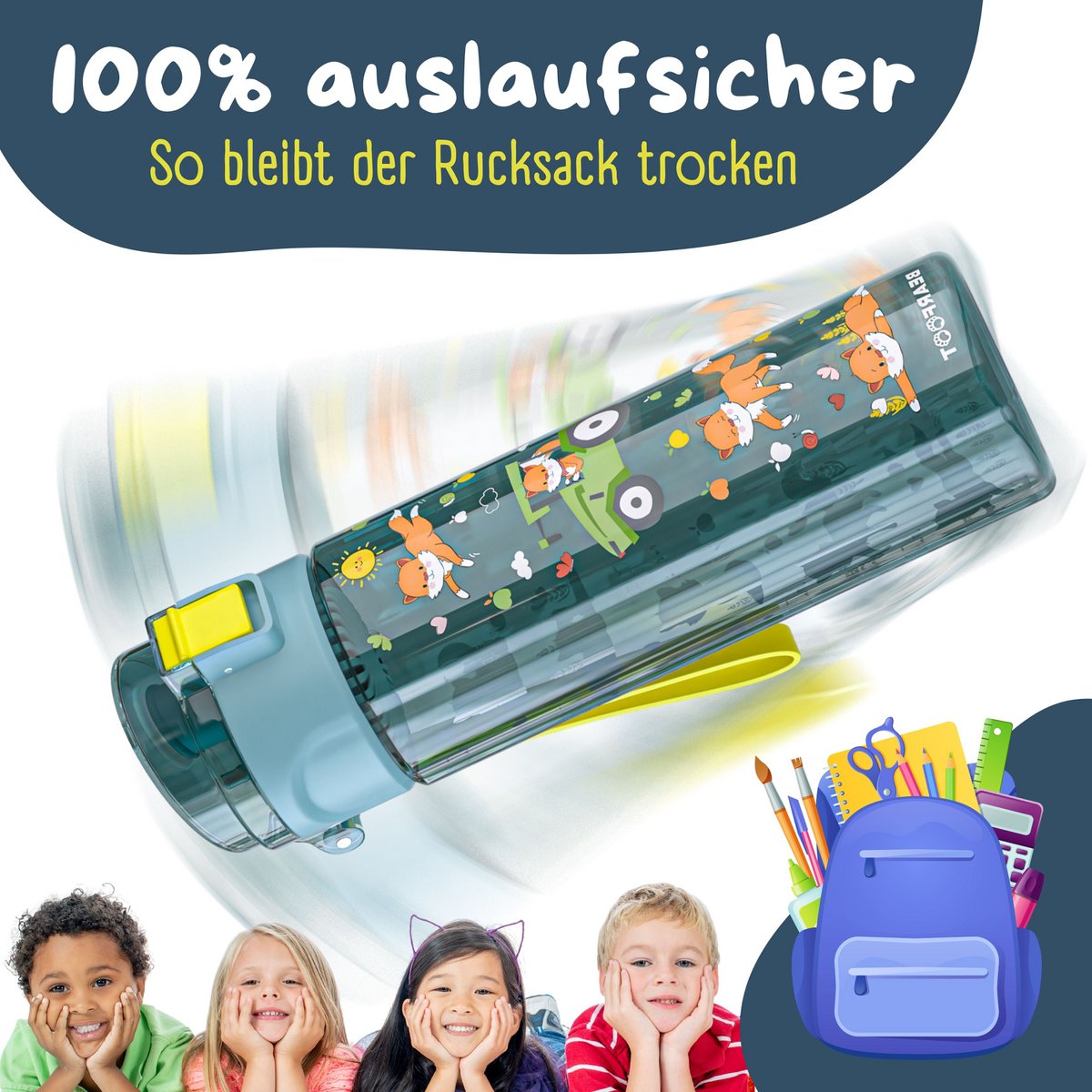 Kinderdrinkfles, 500 ml, licht - tractorblauw Joy&Bloom