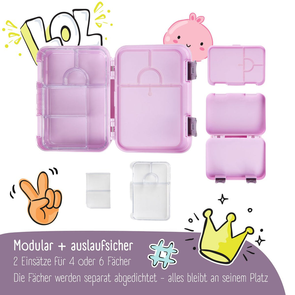 Kinderlunchbox met vakken, lunchbox, bentobox - paars Joy&Bloom