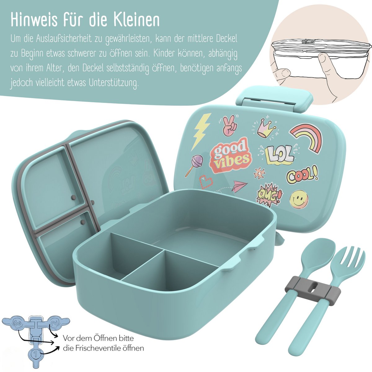 Kinderlunchbox met vakken, lekvrij - sticker, nieuwstaat Joy&Bloom