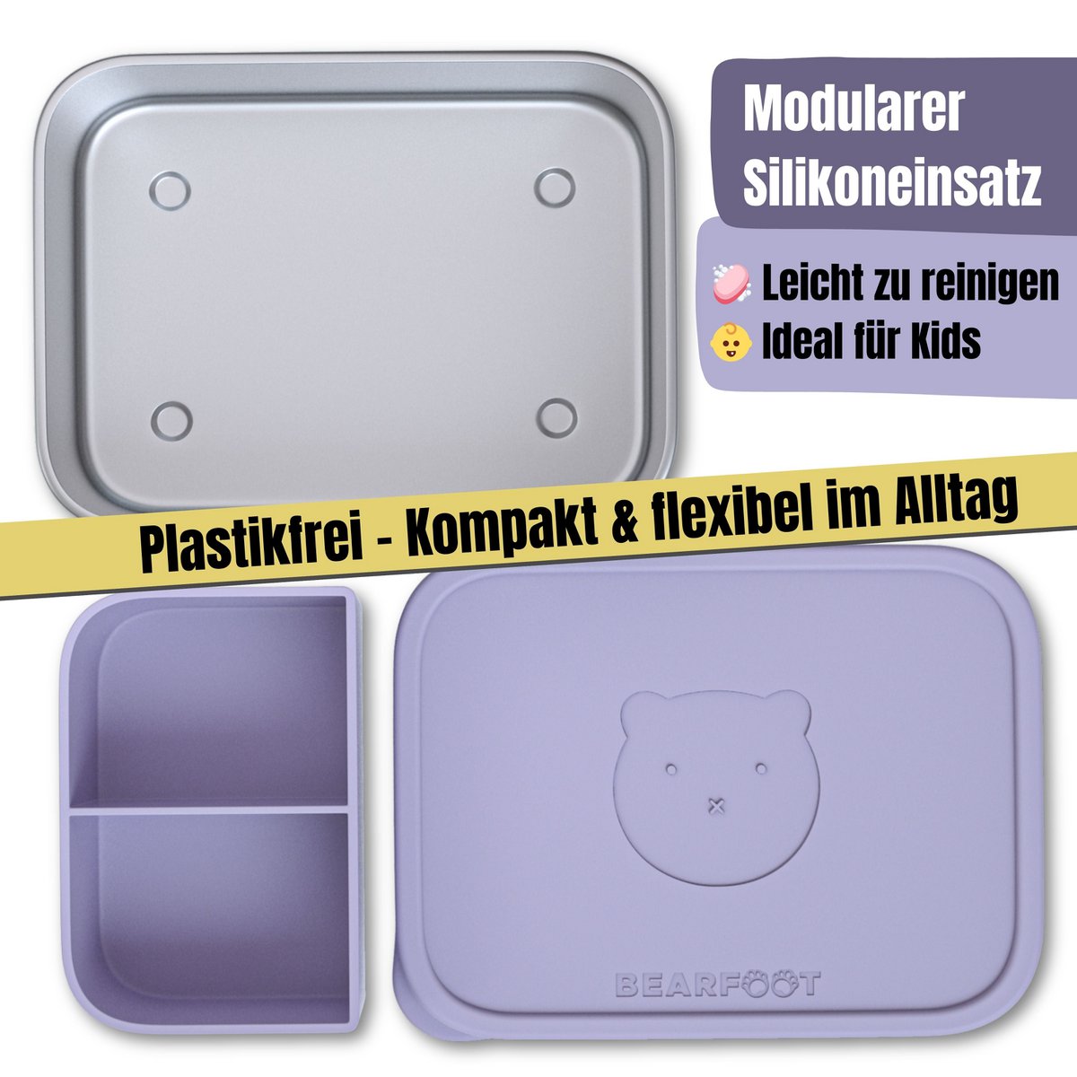 Kinderlunchbox RVS met siliconen inzetstuk - lavendel Joy&Bloom