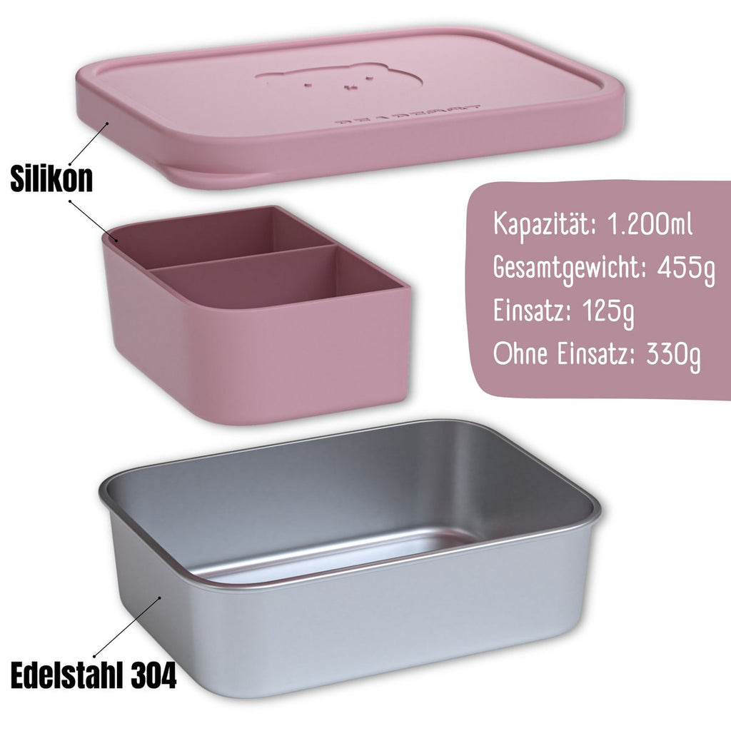 Lunchbox kinder RVS met siliconen inzetstuk - roze Joy&Bloom
