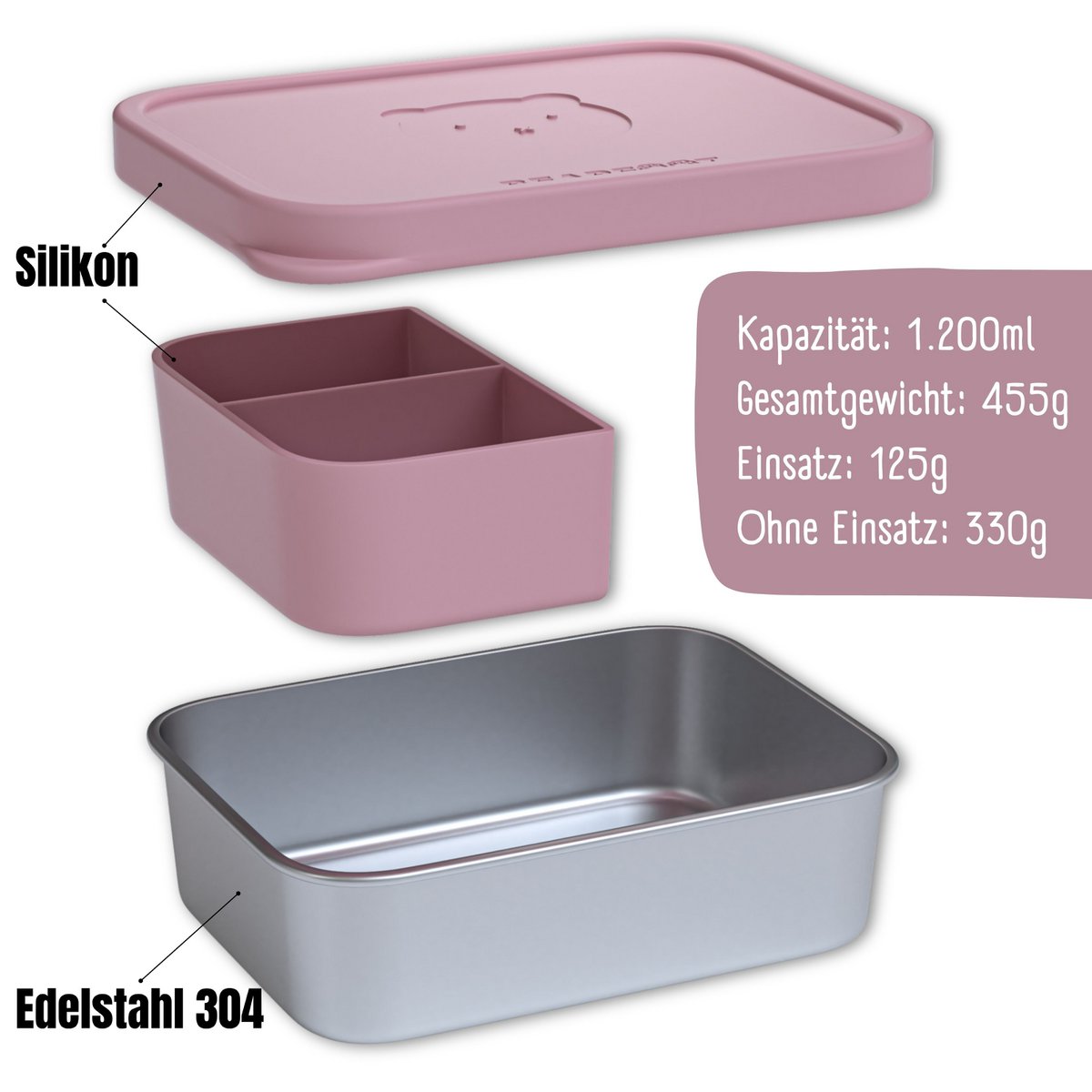 Lunchbox kinder RVS met siliconen inzetstuk - roze Joy&Bloom