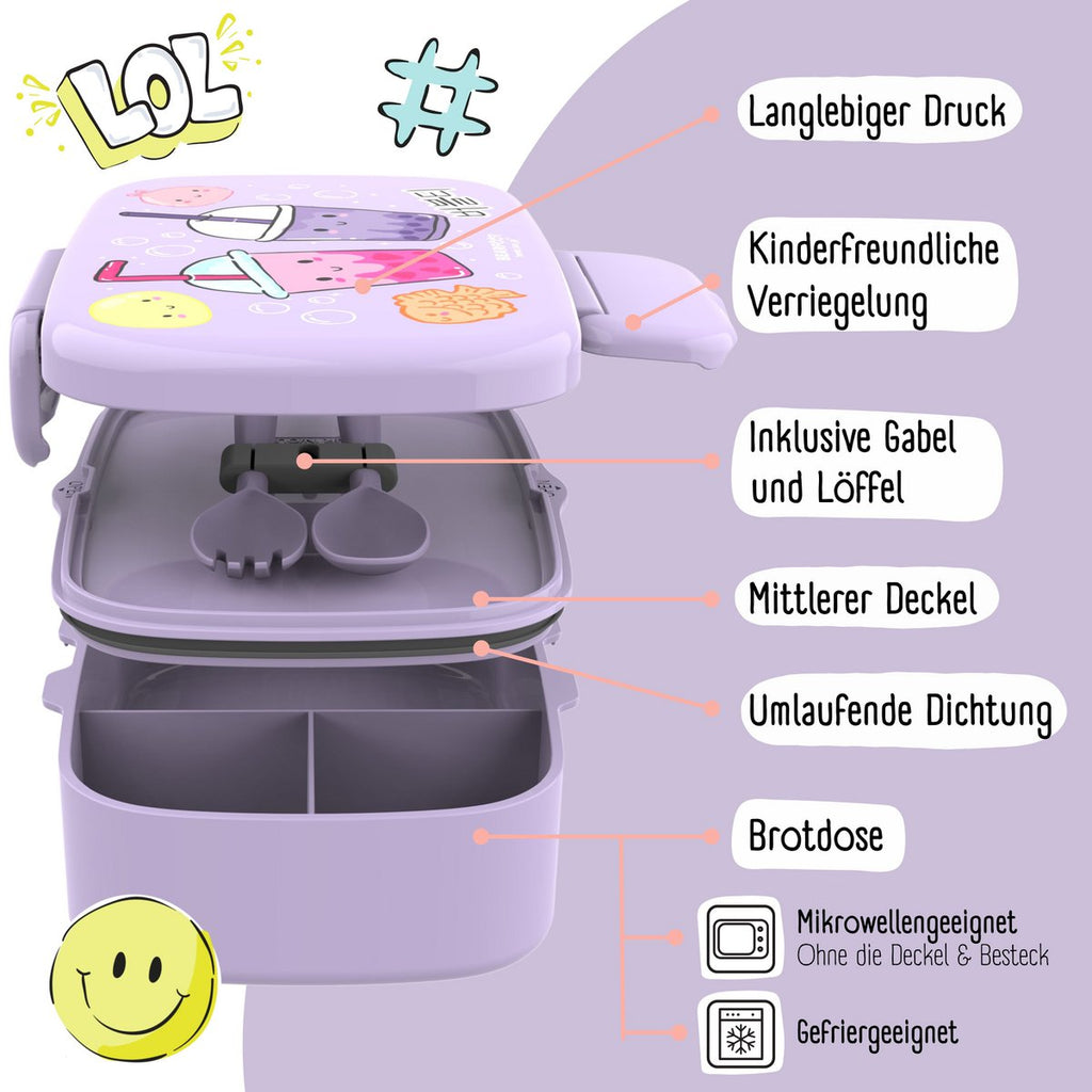 Kinderlunchbox met vakken, lekvrij - BubbleTea, paars Joy&Bloom