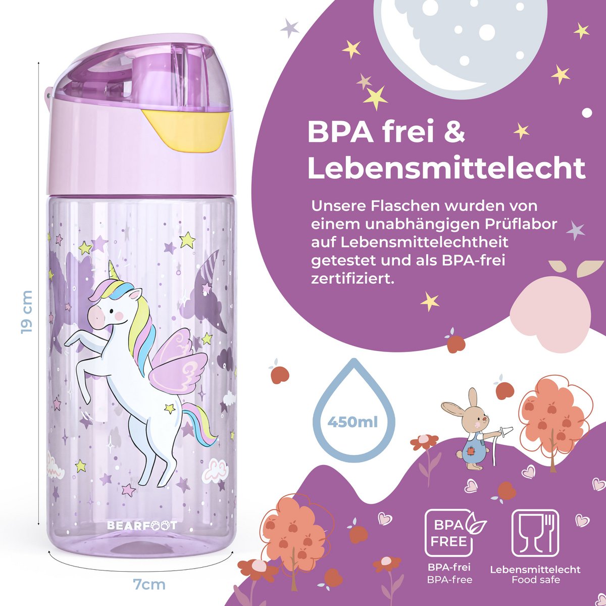 Kinderwaterfles, lichte waterfles - eenhoorn Joy&Bloom