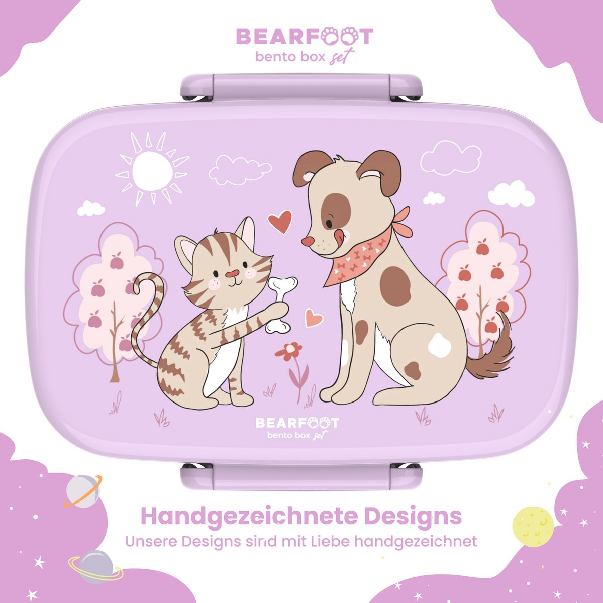 Kinderlunchbox met vakken, licht en lekvrij - hond, cat Joy&Bloom