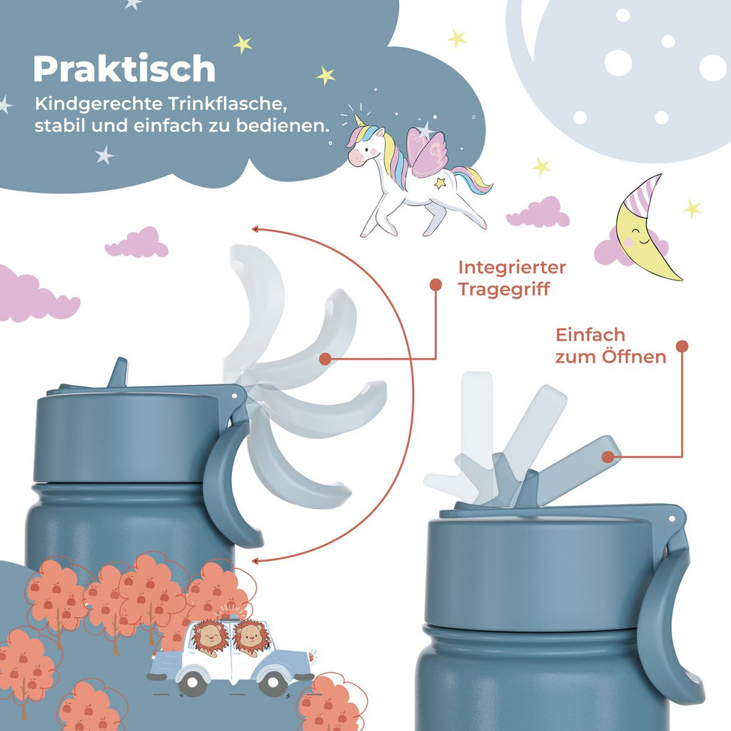 Thermo kinderdrinkfles RVS - sticker paars Joy&Bloom